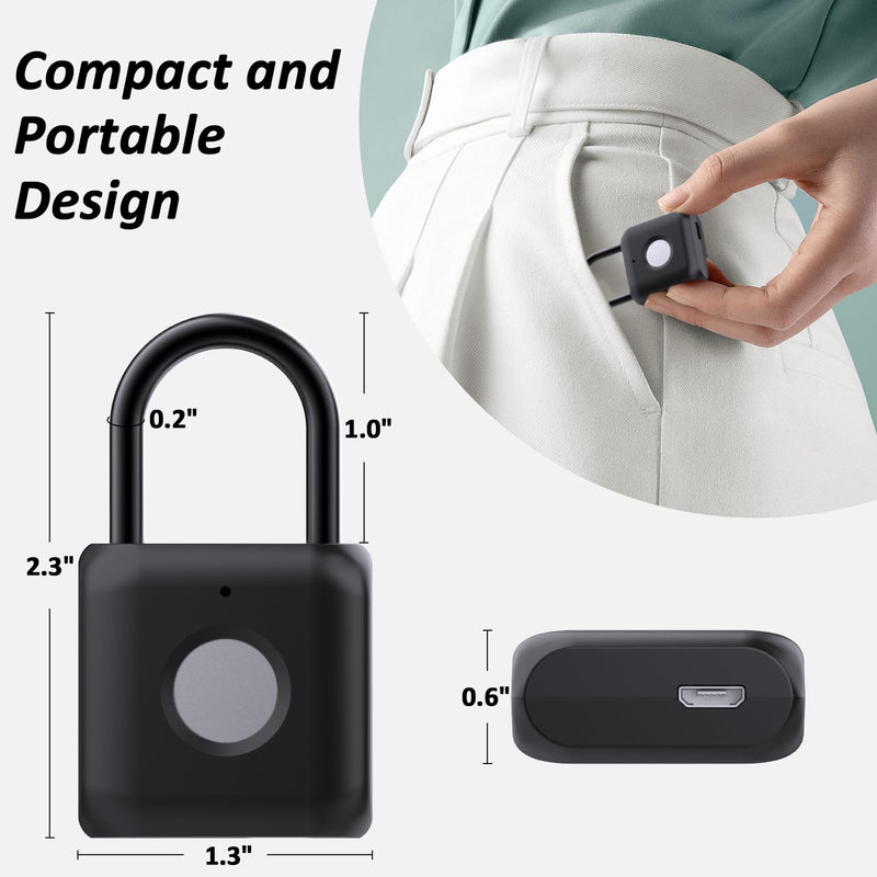 Pothunder Fingerprint Padlock, Smart Padlock, Locker Lock, Combination Lock, Fingerprint Lock with APP Unlock, USB Rechargeable, Suitable for Gym Locker, Door, Locker(Black) Black