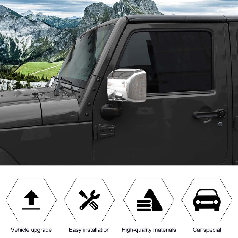 Rearview Mirror Cover Trim Shell Kit Car Rear View Mirror Exterior Decoration Accessories for Jeep Wrangler JK JKU 2007-2017,Chrome Chrome