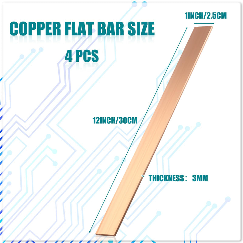 Gisafai 4 Pieces 1/8" x 1" x 12" C110 Copper Flat Bar 99.99% Pure Copper Bus Bars DIY Craft Electrical Connectors for Crafting Jewelry Repairs Enameling Electrical