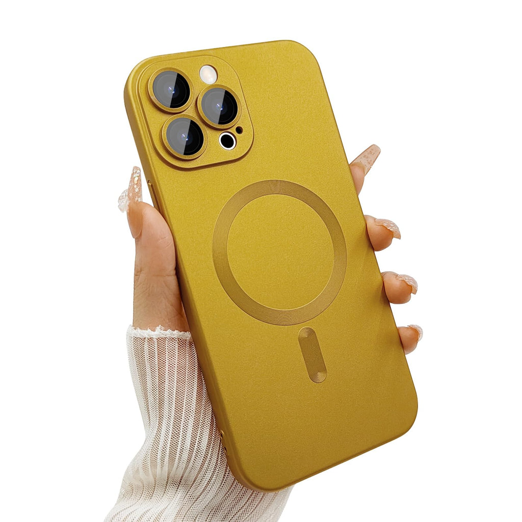 Magnetic Case for iPhone 15 Pro Max Phone Case for Women, Matte Luxury Soft Metallic Luster Design and Camera Lens Protector, Compatible with Magsafe Case for iPhone 15 Pro Max 6.7"-Gold Gold