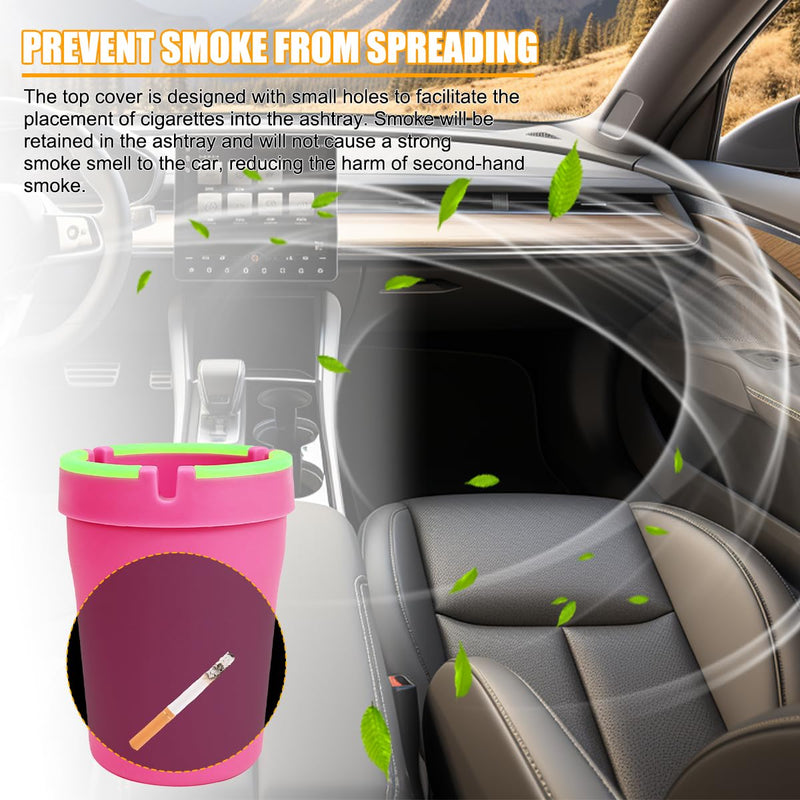 Mandark Car Ashtray, 2PCS Glow In The Dark Smokeless Self-Extinguishing Vehicle Cigarette Trash Can, Smellproof Portable Automotive Ash Holder Organizer, Universal for Truck Home Office (Pink) Pink