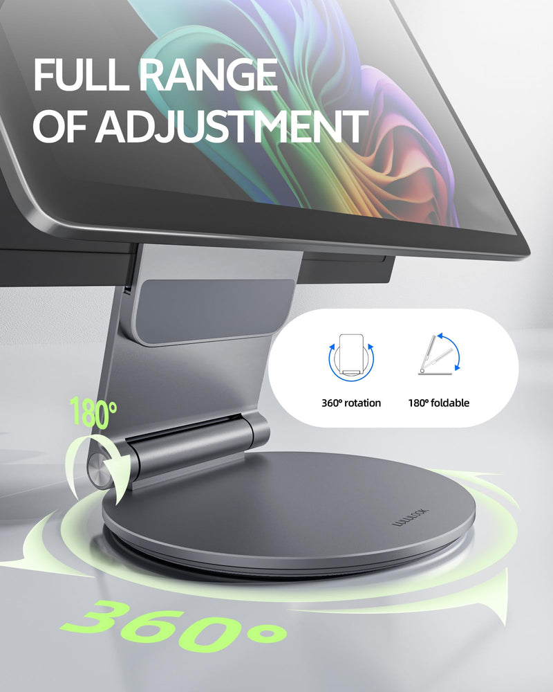 LULULOOK Stand for Surface Pro/Go - Aluminum Alloy 360° Swivel Base, Foldable Tablet Holder/Riser for Microsoft Surface Pro 7–11 & Go 2–4 | Portable Office Desk Accessories, Gray