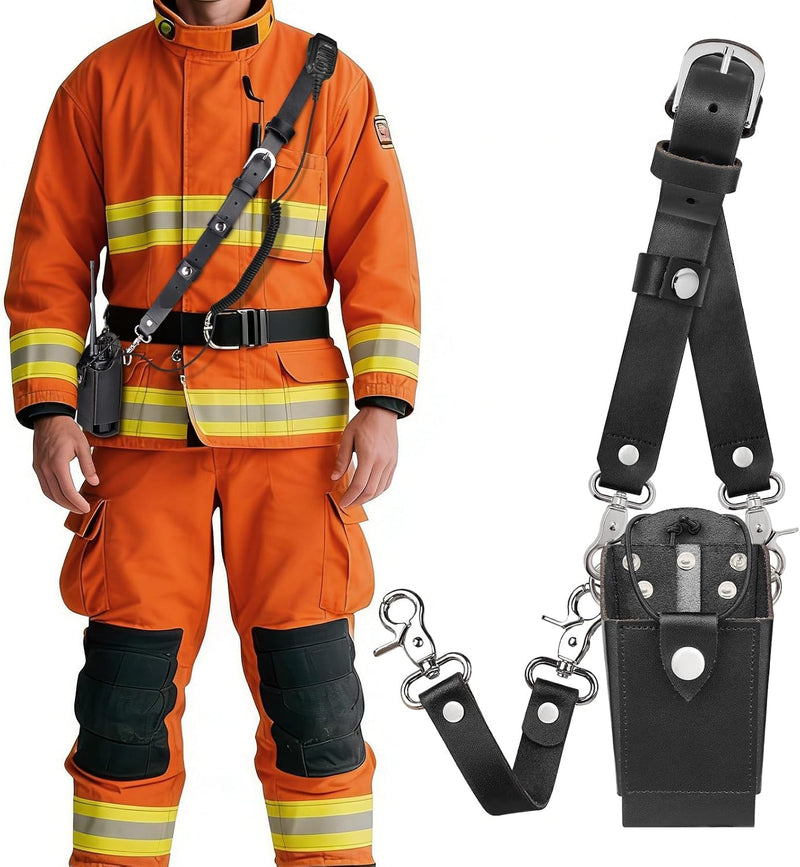 LUITON Leather Radio Holster Bundle Set for Firefighter EMS EMT,Includes Radio Strap and Radio Holder, Anti-sway Strap,Cord Keepers Compatible with Motorola APX Series - for Firefighters, EMT, Police