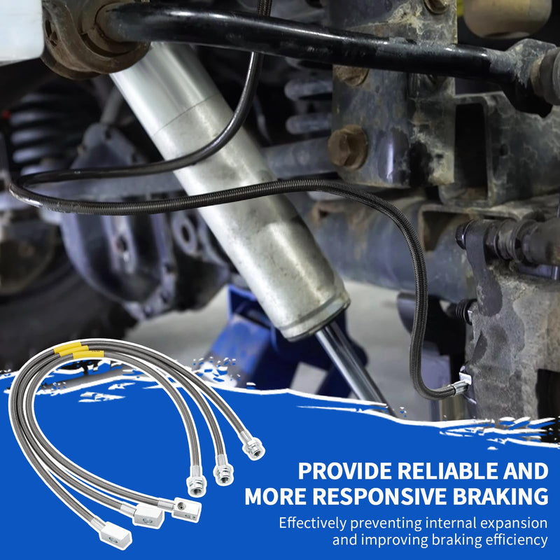 89715 Stainless Brake Lines, Front & Rear Extended Brake Lines (89702 & 89703) for 4"-6" Lift, Compatible with 1987-2006 4WD Jeep Wrangler TJ YJ XJ, 1984-2001 2WD/4WD Jeep Cherokee XJ 89715 Front&Rear Brake Line