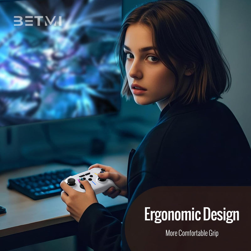 BETMI Wireless Controller Compatible with Xbox|PC with 2.4GHz Adapter | Hall Effect Triggers & Joysticks/Turbo/Macro/Dual Vibration/RGB Light, Gamepad Compatible with Xbox One, Series X/S (White)
