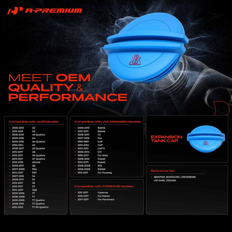 A-Premium Coolant Reservoir Expansion Tank Cap Compatible with Volkswagen Jetta, Passat, Golf, Beetle, CC, Touareg, Eos, GTI & Audi Q5, A3 A4 A5 A6 A7 Quattro, TT & Porsche Cayenne, Macan, Panamera