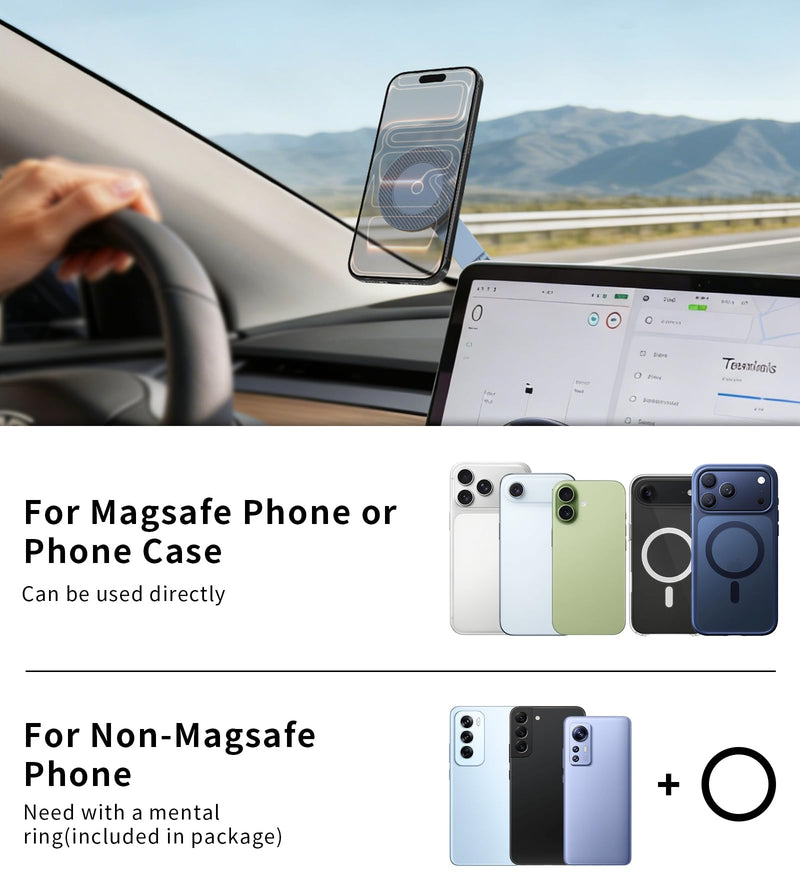 All-metal Magnetic Car Mount for Tesla,Strong Magnet &Foldable Phone Holder | 360°Adjustable Car Accessories for Tesla Model 3 and Y，Phone Mount Compatible with iPhone 17 16 15 Pro Max 001