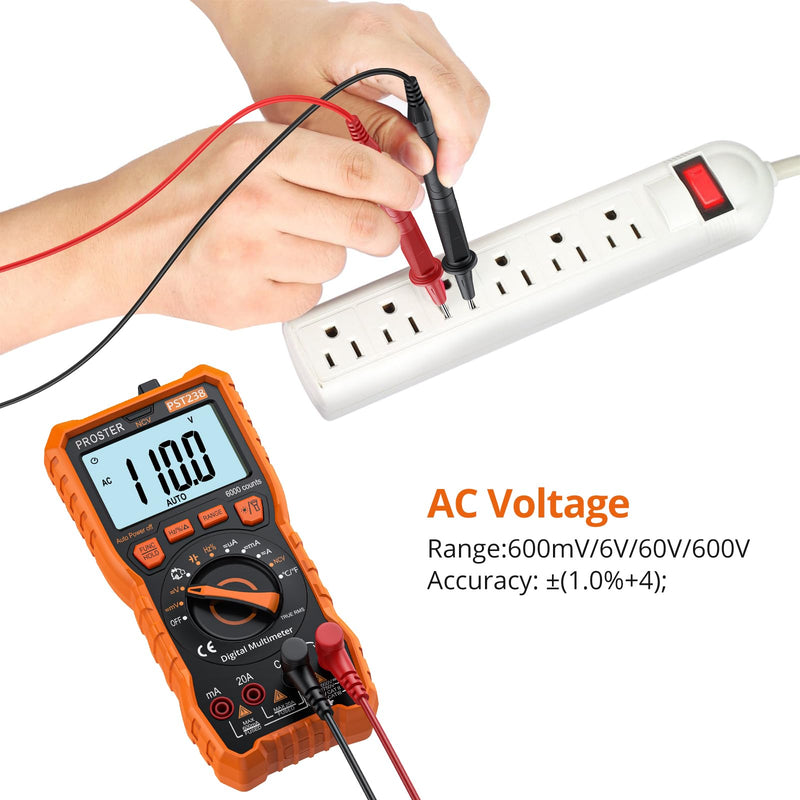 Proster Digital Multimeter 6000 Count - TRMS Voltmeter Multimetro Digital Auto Range Multimeter Tester, NCV Detector DC AC Voltage Current Meter Updated 6000 Count