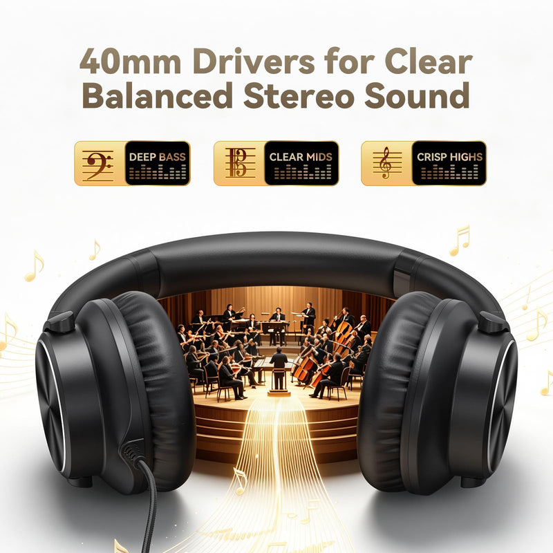 USB C Wired Headphones with Mic, Volume Control, Over-Ear for School, Black | Foldable Plug in Headphones with Volume Control for Teens Classroom Travel, 4.9ft Tangle-Free Cord for Phone Tablet Laptop PC