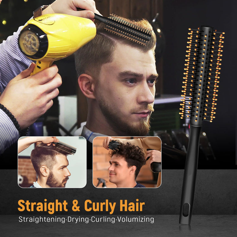 Hair Styling Combs and Brush Set for Men, Quiff Roller Brush for Adding Volume, Mens Styling Combs for Quiff, Pompadour, Slick Back, Fauxhawk, Undercut Black 7pcs
