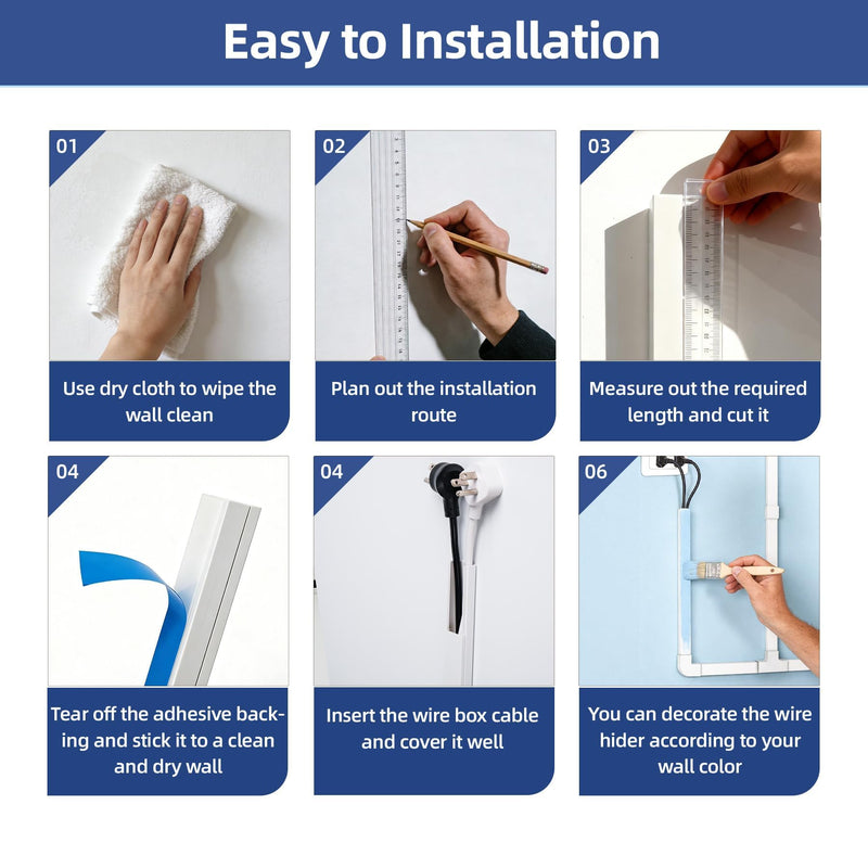 Cord Hider Kits, 94.5in Cord Covers for Wires on Wall, Paintable Cable Cover Raceways, Cable Concealer Raceway for Home and Office, L 6X 15.75in W 0.94in H 0.55in, White 94.5 inch