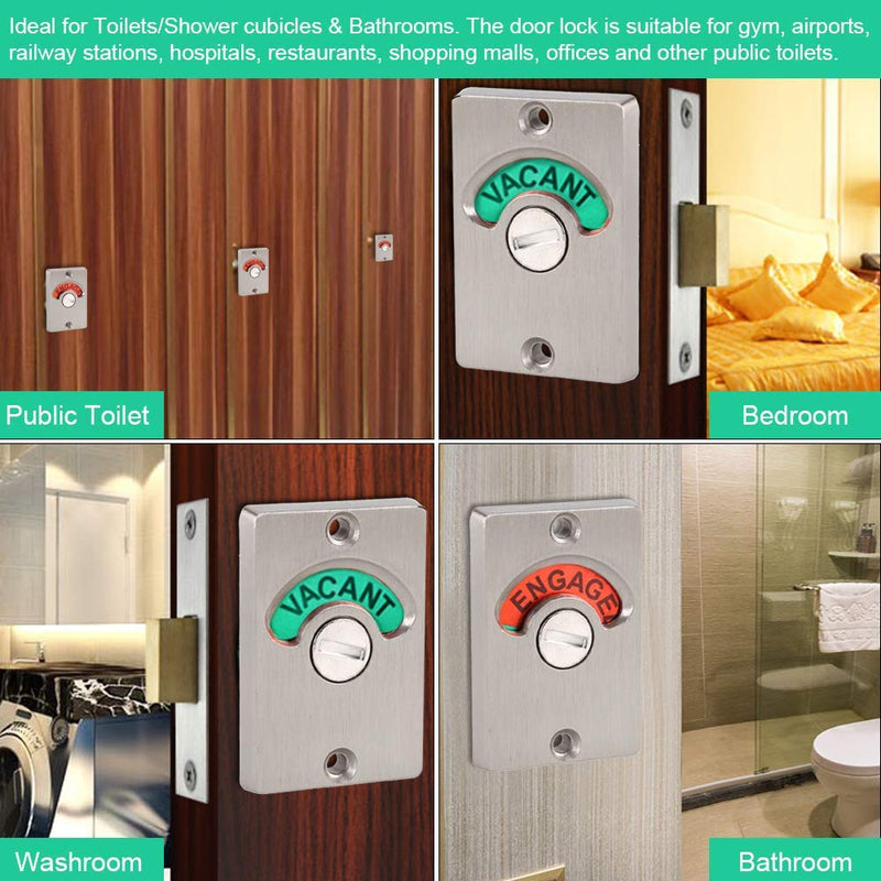 Stainless Steel Bathroom Door Lock with Occupied Vacant Indicator – Toilet Door Lock for Home Office Restroom, Heavy Duty Privacy Lock Hardware