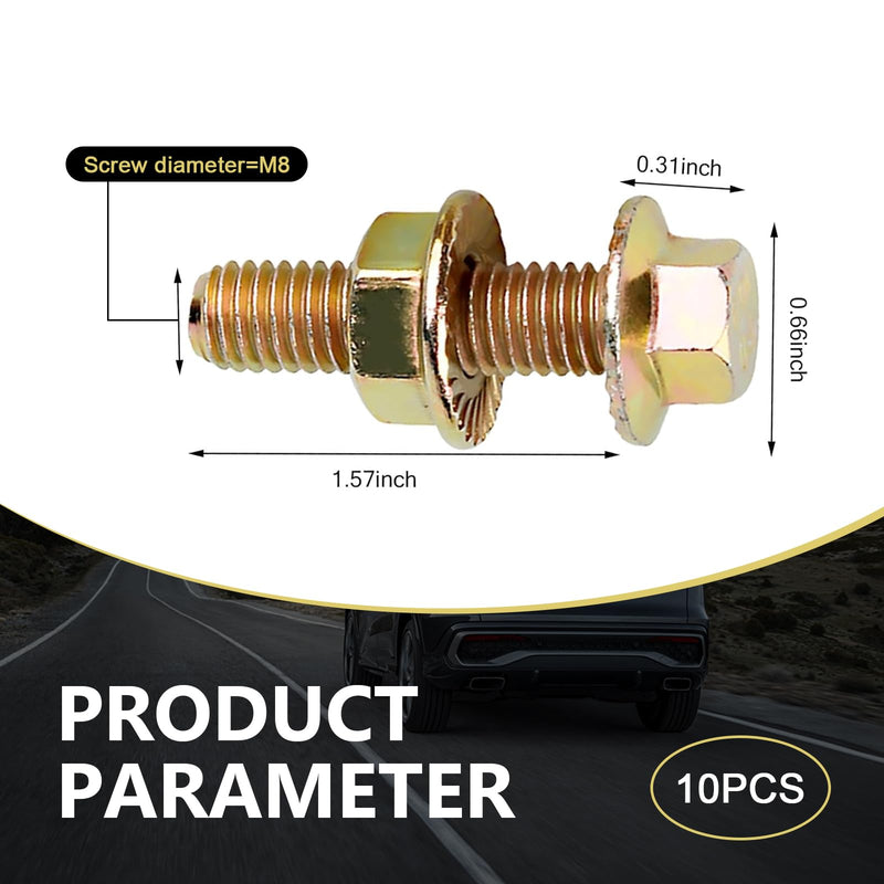 10PCS Exhaust Manifold Bolt Kit – High-Strength Carbon Steel, 0.7" x 1.45", hex Flange nut Screws (Non-Slip). Gold-Plated, Universal fit for Most car Models (Gold)