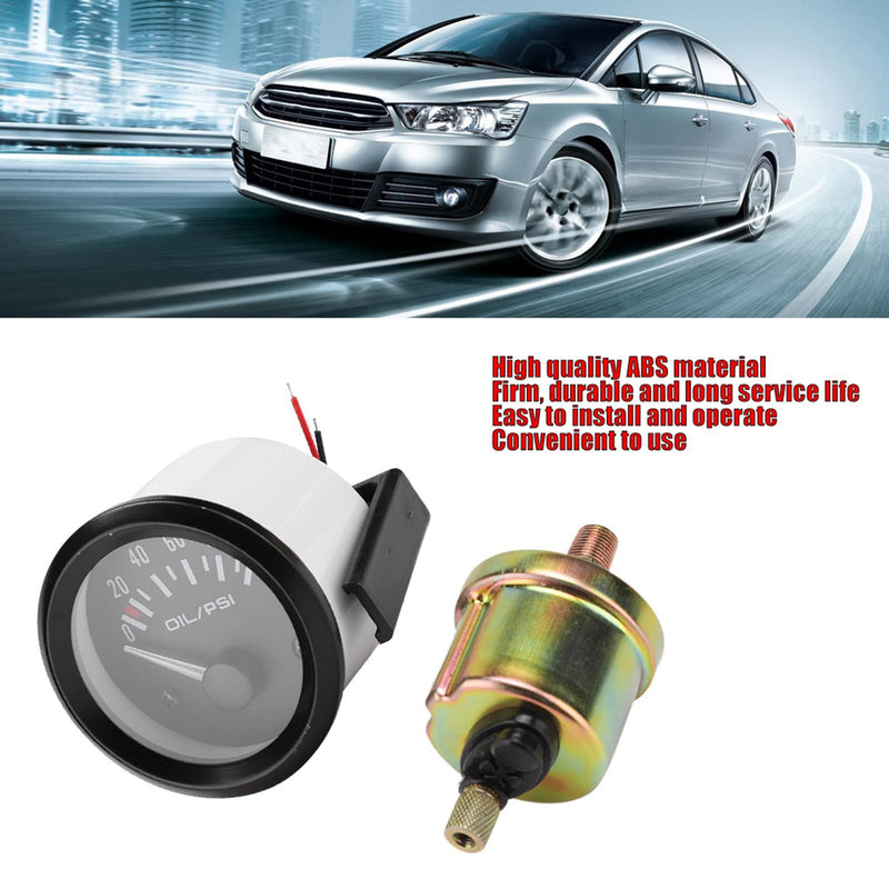2in 100PSI Oil Pressure Gauge Kit, White Light Universal for 12V Car Truck