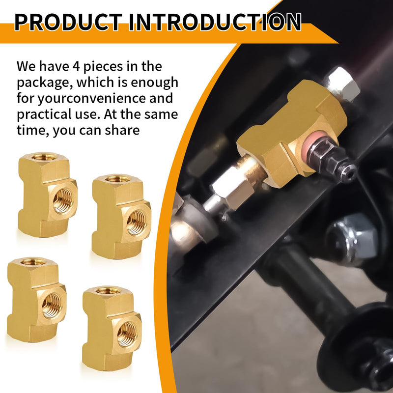 MuHize Brake Line Tee Fitting 4-Pack - 3/16" Tube x 3/8"-24 UNF | SAE/DOT Brass T-Connector for Double Flare Systems | Leak-Proof 3-Way Union for GM/Ford/Dodge RAM (4 PCs) 3/16IN-4PCS