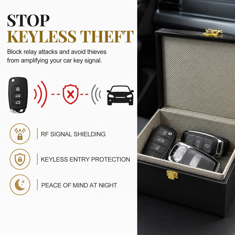 Faraday Box, Anti-Theft Large Capacity Faraday Cage Auto Key Fob Protector, Universal RFID Signal Blocker Key Shielding Box Holder for Most Vehicles, Car Accessories
