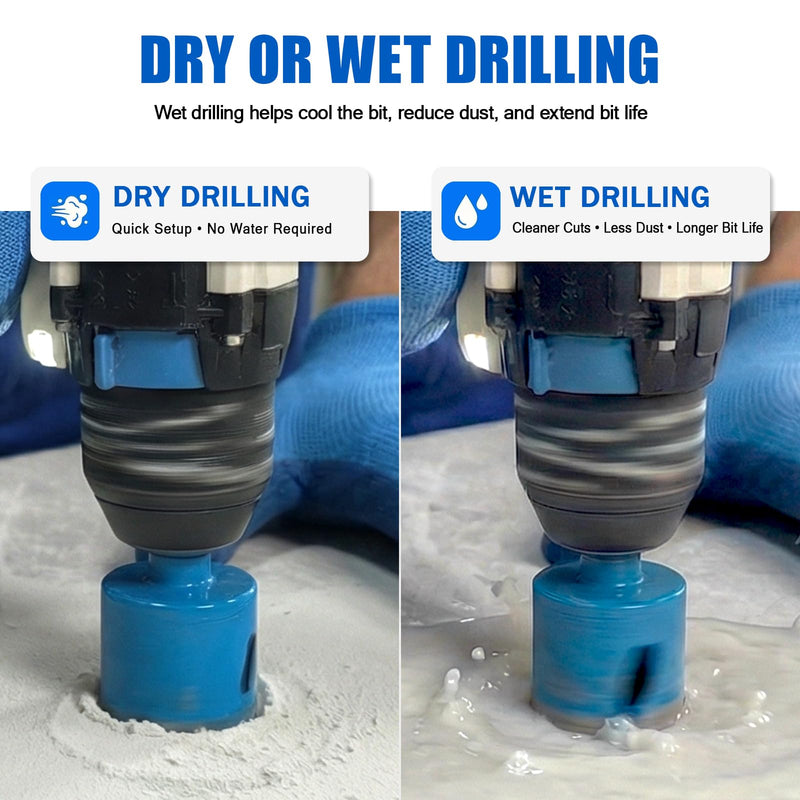 9-Piece Vacuum Brazed Diamond Hole Saw Kit with Pilot Bits | 6-50mm tile hole saw kit with pilot bits cuts clean holes wet or dry in tile, porcelain, ceramic, granite, marble and stone K7-6/8/10/12/20/25/32/35MM/2" 9