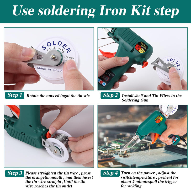 Soldering Gun Kit - Soldering Iron Kit with Adjustable Temp 180-520°C,ON/OFF Button,80W LED Digital Internal Heat Soldering Gun,Auto Send Tin Soldering Kit for Electronics Welding Repair DIY