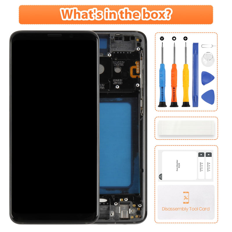[For S9, NO Fingerprint] Screen Replacement for Samsung Galaxy S9 with Frame, 5.8" G960U G960F Incell LCD Digitizer Touch Screen Assembly Full Repair Tool Kit (IMPORTANT: Fingerprint ID Not Supported)