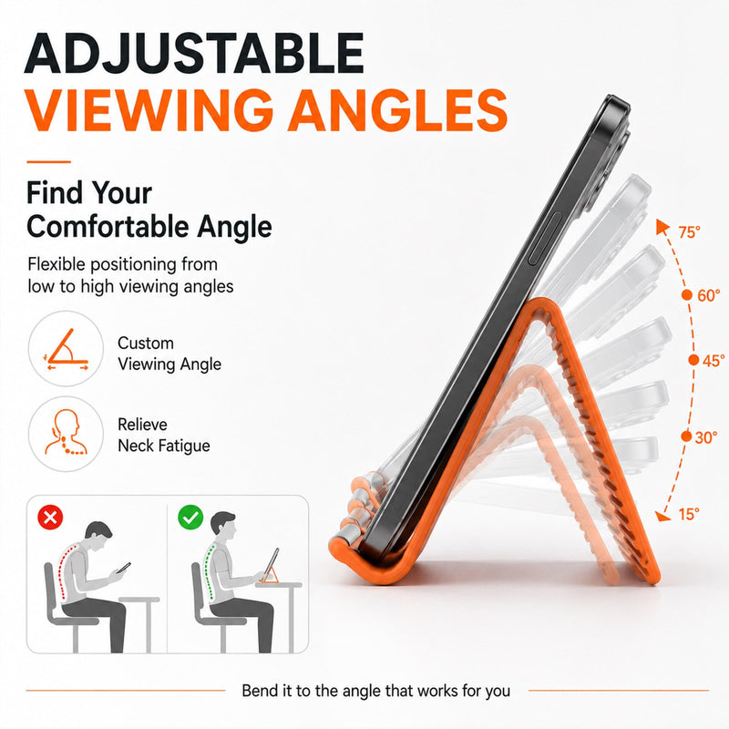 Airplane Phone Holder, Foldable Silicone Aluminum Phone Holder | Textured Non-Slip Surface Flexible Silicone Tablet Stand 0.12" Ultra-Thin Desktop Mount for Home Office Desk Travel Treadmill A-Orange-1PCS