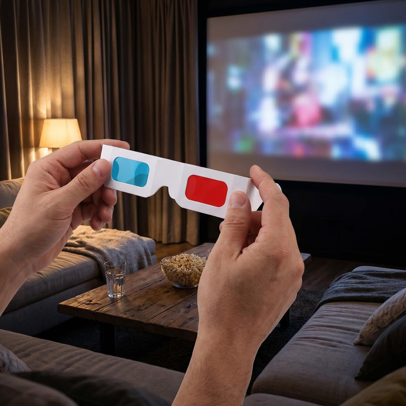 20 PCS 3D Paper Glasses Red and Blue Lens Anaglyph Cardboard | for Movies and TV, in White Frame, for Movies, Folded in Protective Sleeve, Lightweight & Foldable, Home 3D Viewing
