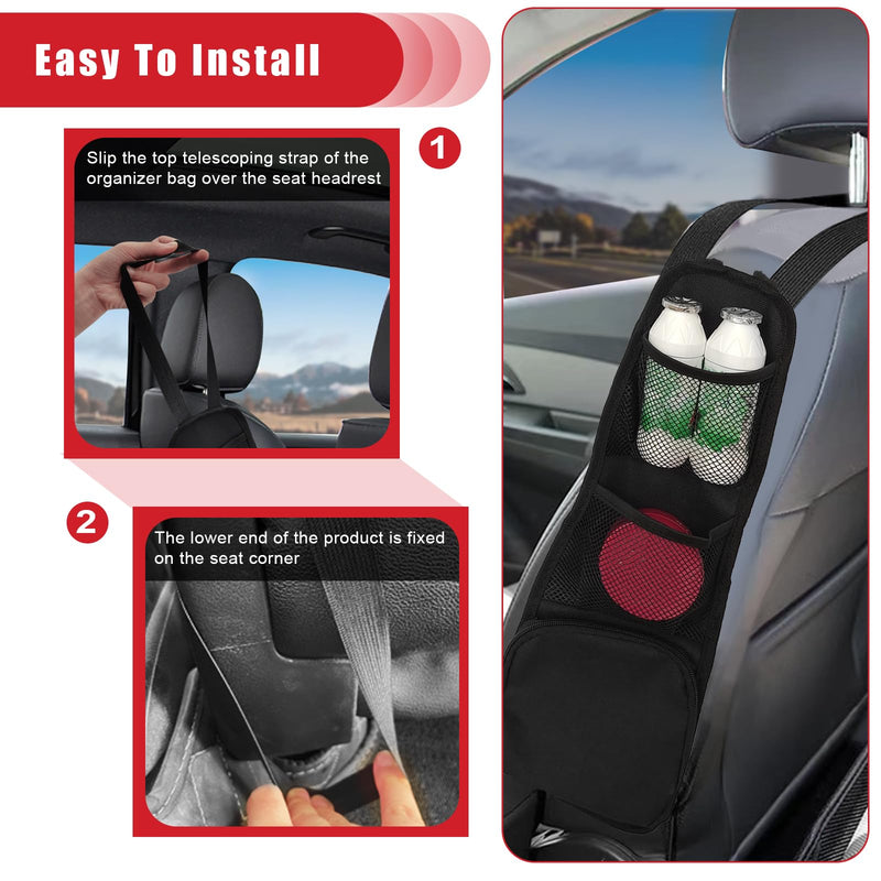 QUICTO Car Seat Storage Hanging Bag, Multi-Pocket Seat Side Organizer, Car Multifunctional Storage Mesh Net Pocket, Can Hold Mobile Phone, Wallet, Glasses, Suitable for Cars, SUVs, Trucks 1