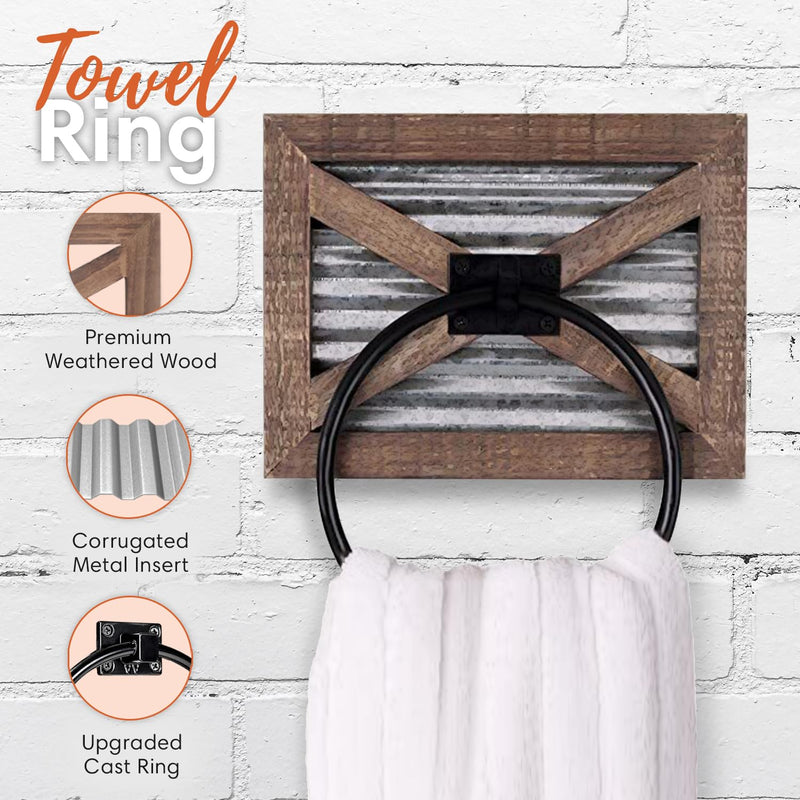 Autumn Alley Farmhouse Toilet Paper Holder and Rustic Towel Holder Set, Wall Mount, Rustic Wall Toilet Paper Holder and Bathroom Hand Towel Holder Decor, Wooden Brown