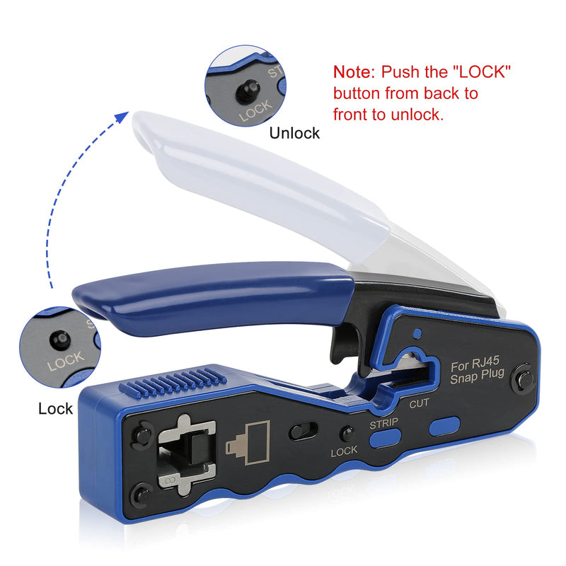 RJ45 Crimp Tool Kit Pass Through Ethernet Cat6 Cat6a Cat5e Crimping Tool with 20PCS Cat6 Pass-Thru Connectors,20 Covers,1 Wire Cutter Plier,1 Mini Wire Stripper and 1 Network Cable Tester Tool Kit 07