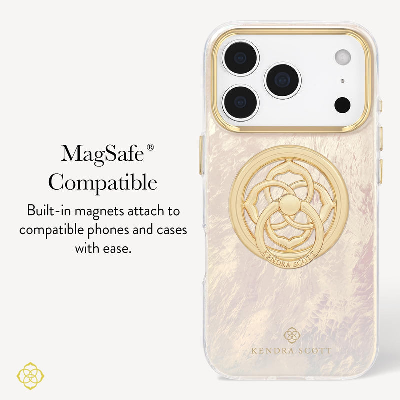 Kendra Scott Magnetic Phone Ring Grip with Stand - Gold Medallion | Stylish Designer Phone Holder for Hand - Removable and Collapsible MagSafe Grip for iPhone 17 Pro Max/16/15/14/13/12/Pixel 10