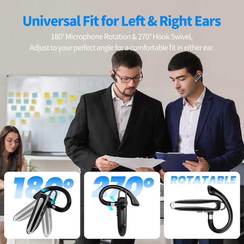 Bluetooth Earpiece V6.1, Wireless Handsfree Headset with Mic, CVC8.0 Noise Canceling for Calls Business Single-Ear Earphone, 24 Hrs Driving Headset for Android, iOS, Laptop, Office, Truck Driver Obsidian Black