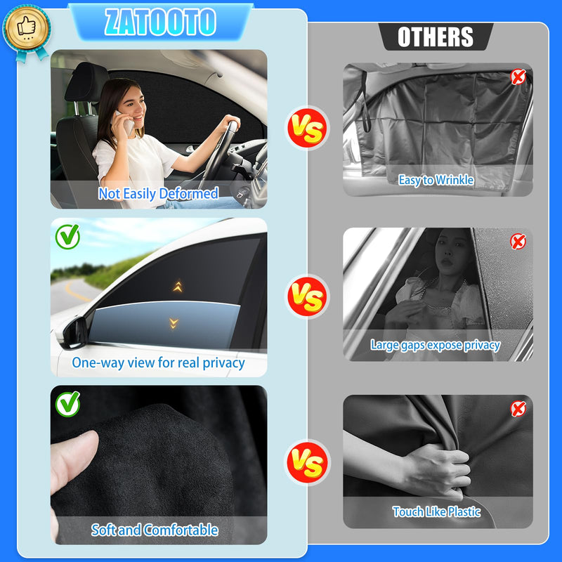 ZATOOTO Suede Car Window Shades 4PCS - Car Window Covers for Ultimate Privacy, UV Protection, and Heat Insulation, Sun Shade Perfect for Camping, Travel, Baby Safety, and Daily Use Blackout Suede 4pcs