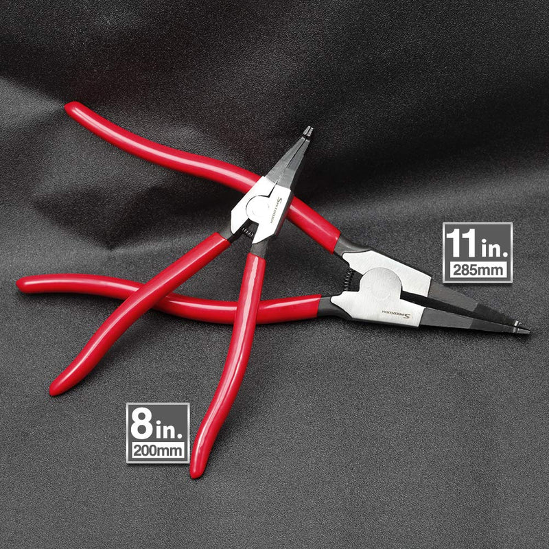 SPEEDWOX 2 Pcs Special Ring Retaining Ring Pliers Set Lock Ring Pliers Flat for Removing Installing Gearshift Locking Rings Angle Tip Circlip Plier Automobile Transmission Clutch Tool Fathers Day Gift 8"&11"