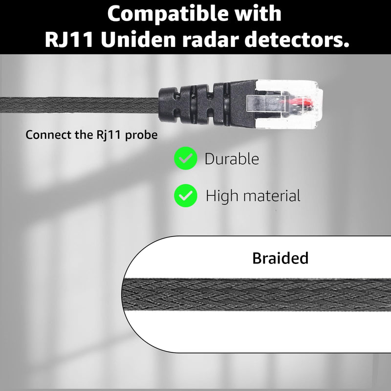 1PC RJ11 Replacement Mirror Wire Power Cord for Uniden Radar Detectors，Fits R4 R3 R1 R7 R8 Model(3005201U) 1