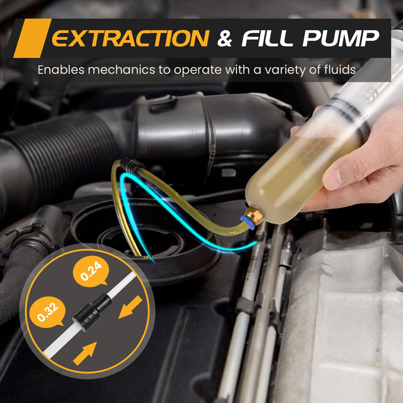200CC Automotive Fluid Extractor Pump, Premium Manual Extraction & Fill Pump with 2 Hoses, Oil Syringe with Powerful Suction, Fluid Oil Change Evacuator 200 CC