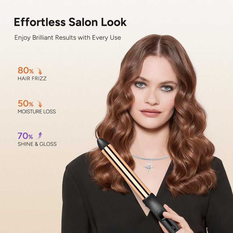 25mm Titanium Curling Tongs - Hair Curler Anodised for Bouncy Curls | 20s Fast Heating | 7 Heat Settings | 1h Auto Shutoff | Polished Curling Iron for Medium Long Hair | Includes Heatproof Bag 25mm