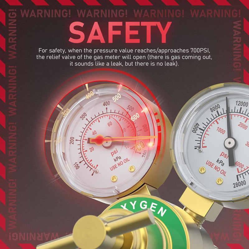 YESWELDER Oxygen Regulator CGA540, 0-4000PSI and 0-100PSI Welding Gas Gauges With 9/16"-18 Outlet Thread and 1/4" Hose Connector, T-Handle