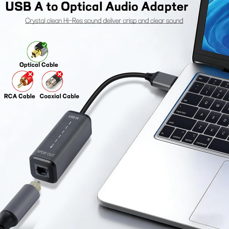 USB A to TOSLINK Optical Audio Adapter,USB Type A to SPDIF Digital Converter Compatible with Windows/Laptop PC ONLY(Unidirectional U SB A to Optical) 0.5FT 1