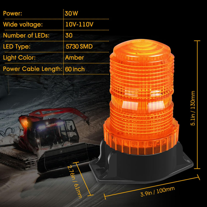 ONERAY [Upgrade 30 LED Strobe Light with extension cable, DC10-110V Amber Emergency Warning Flashing Safety Strobe Beacon Light for Vehicle Forklift Truck Tractor Golf Carts UTV Car Bus and More Yellow 1P
