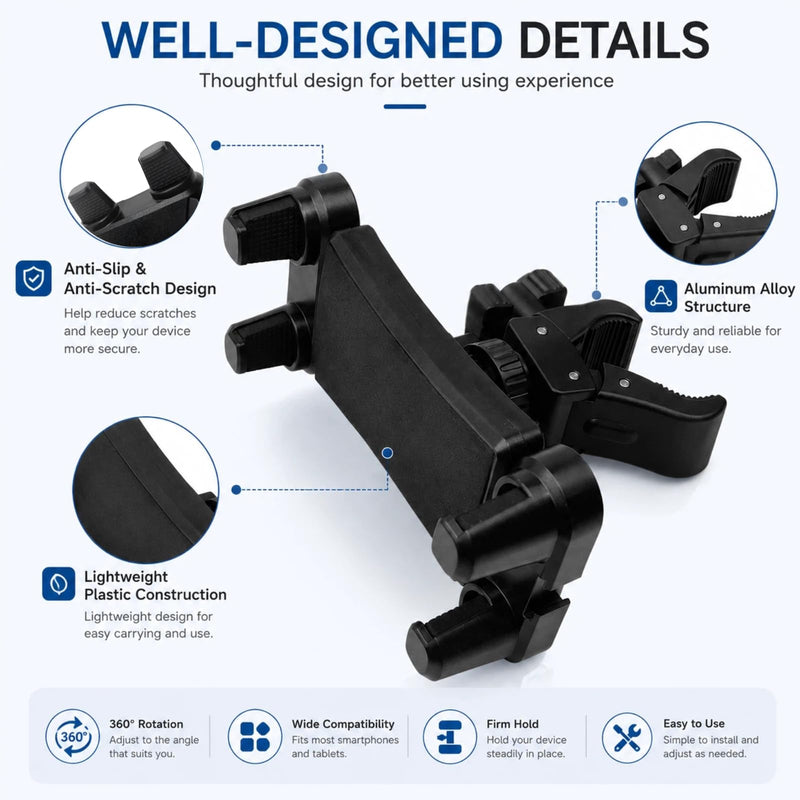 Universal Survey Pole Tablet Holder Clamp for iPad iPhone GPS GNSS Data Collector, Heavy Duty Tripod & Prism Pole Mount with 1/4-20 Thread for Bike Handlebar Boat Rail Treadmill Microphone Stand