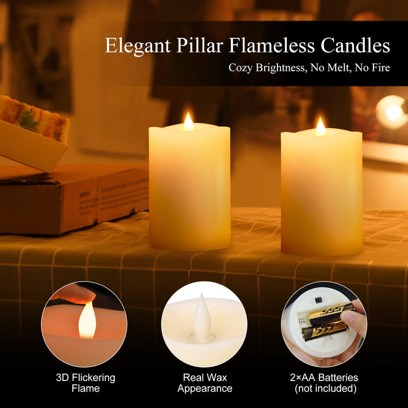 3x4 Flickering Flameless Candles Set of 3,Real Wax Pillar LED Candles,with Timer,4 inch Flameless Candles with Remote,for Party Wedding Holiday Home Decor,Ivory Ivory 3"*4"-3pcs