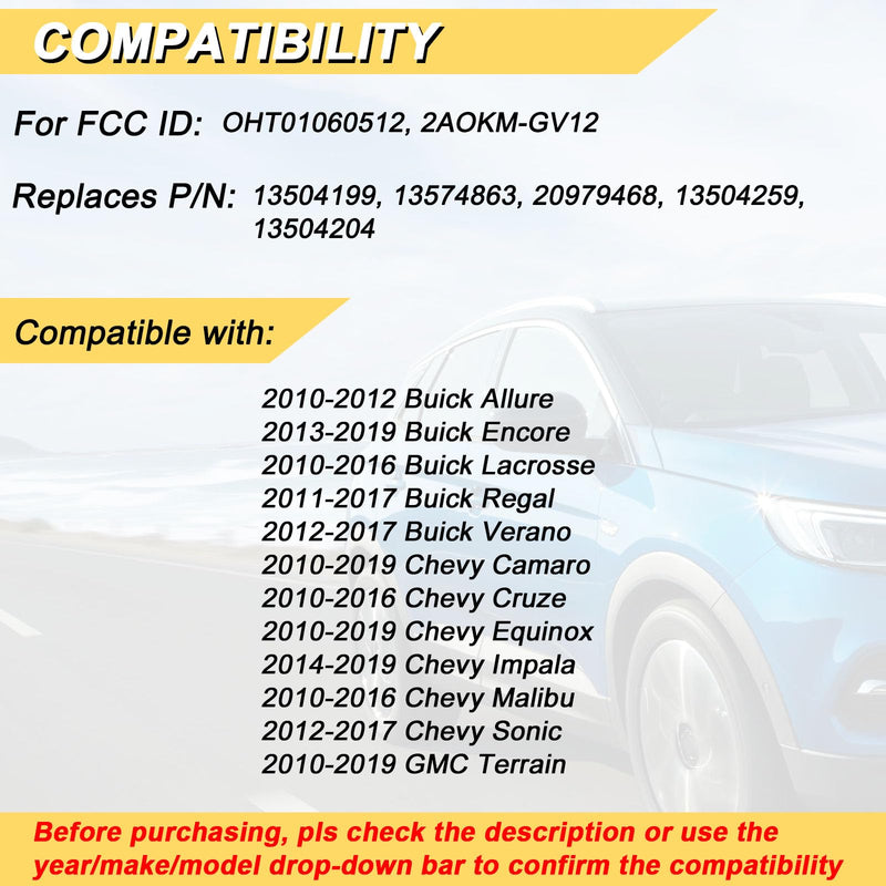 Key Fob Replacement for 2014-2019 Buick Encore/ 10-12 Allure/ 10-16 Lacrosse/ 11-17 Regal/ 12-17 Verano/ 10-19 Chevy Equinox Camaro/ 11-16 Cruze Malibu/ 14-19 Impala/ 12-17 Sonic car Keyless