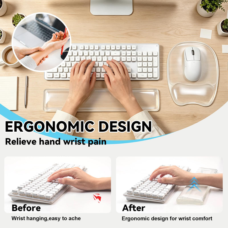 Gel Wrist Rest for Keyboard,Clear Keyboard Wrist Rest and Gel Mouse Pad Set | Ergonomic Gel Wrist Rest,Anti-Slip Keyboard Wrist Support and Mouse Wrist rest for Desktop Relieve Pain(Clear) Clear