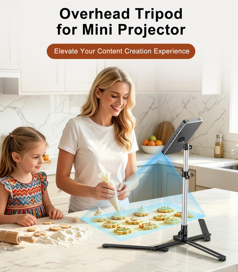 TiMOVO Overhead Tripod for Mini Projector | Heavy Duty, 360° Rotation, Angle & Height Adjustable, Overhead Phone Mount for Cookie Decorating, Live Streaming, Cooking