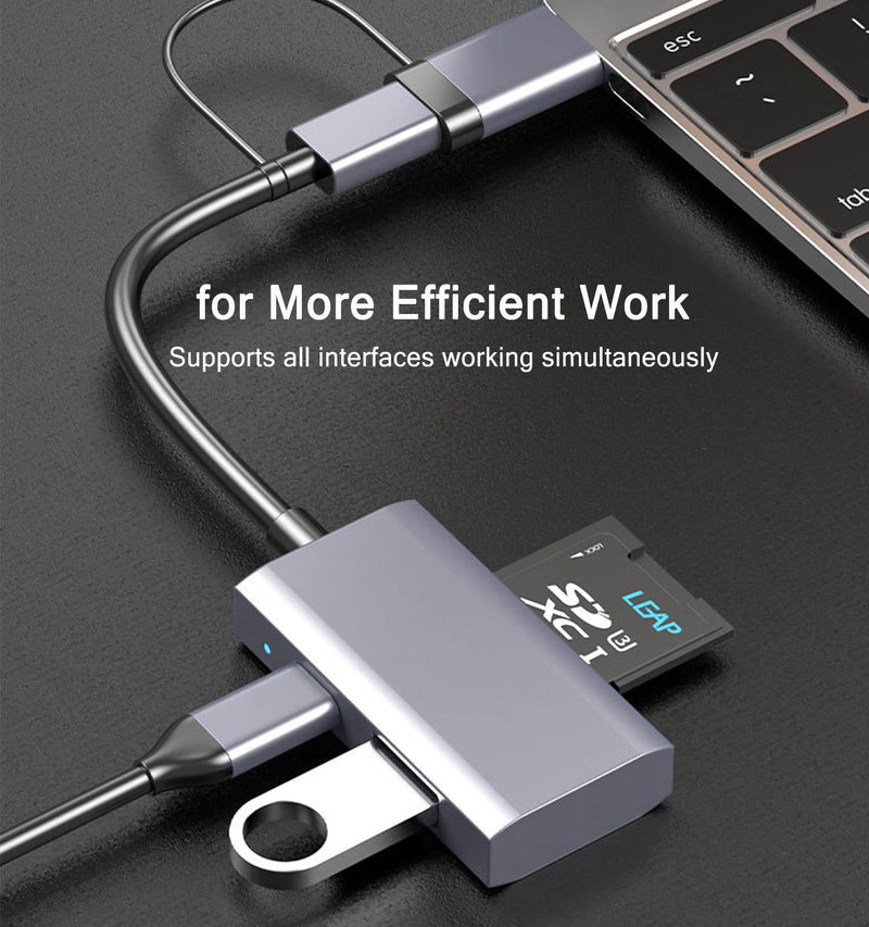 USB C USB 3.0 SD Card Reader, TIEDXIOY Aluminum 4 in 1 USB A&C Hub with Memory SD/TF Card Reader, 1*USB 3.0, 1*USB C Data Port Compatible for PC, Laptops, MacBook Pro/Air, iMac Pro,Surface and More