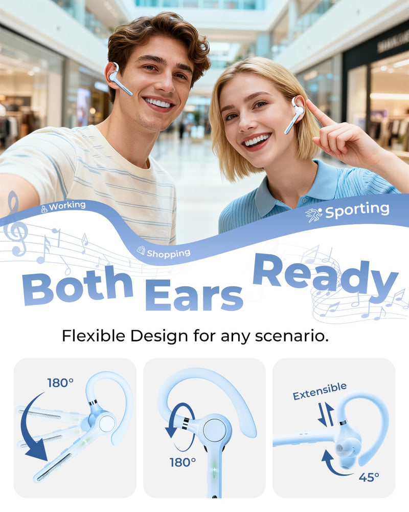 Ngsod Bluetooth Headset V5.4,USB Dongle Wireless Earpiece with Mic for Work | 500mAh Charging Case,50H Talk Time,Dual connect & Mute,ENC Noise Cancelling Lightest Headphones for Work Trucker,Light Blue Light Blue