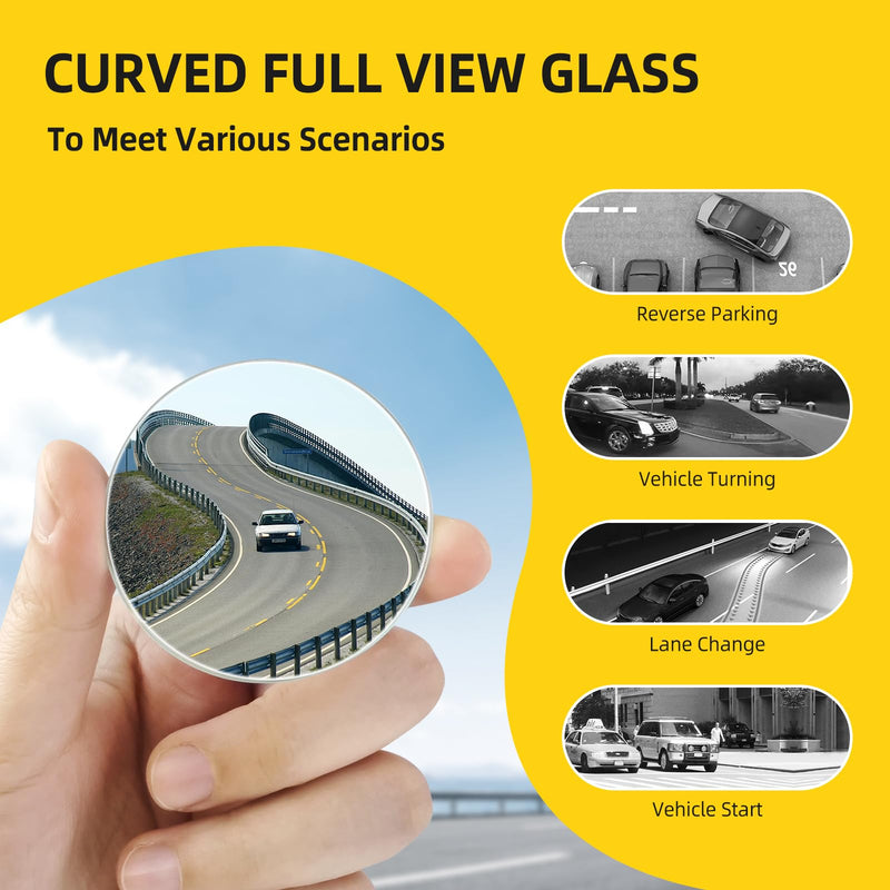 Blind Spot Mirror for Car (2 Pack) - HD Frameless Wide-Angle Convex Mirror for Side View Mirror Blindspot - 2 Inch Round Self Adhesive Angle Adjustable Blind Spot Mirrors for Car, SUV, Trucks Silver