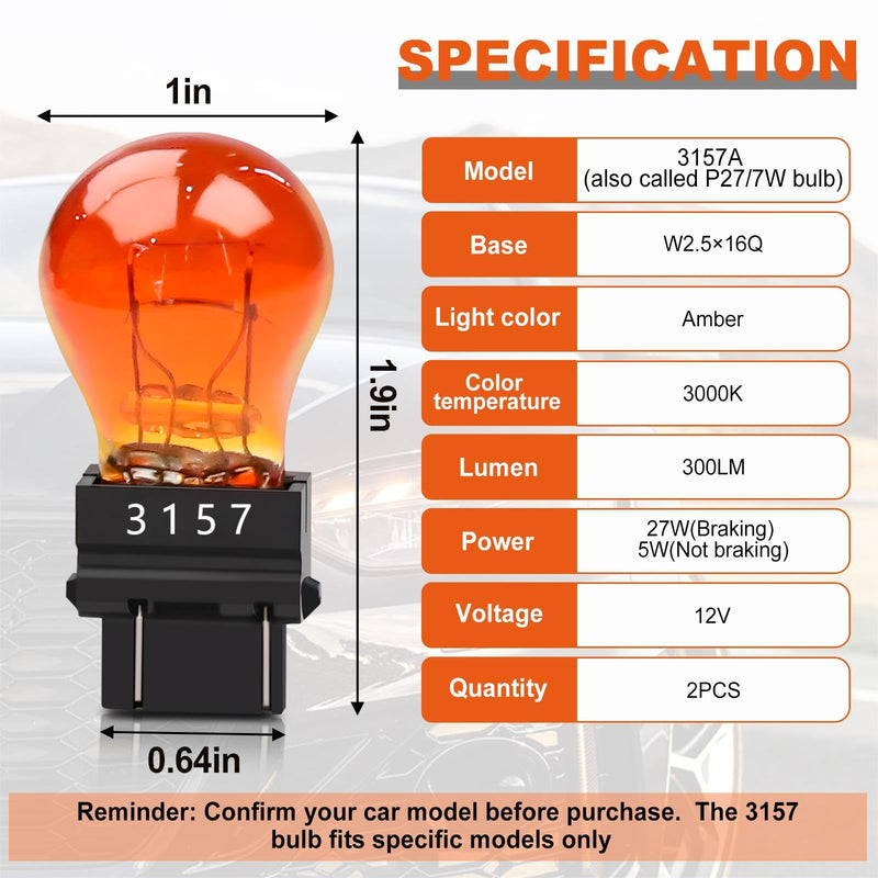 4157NAK 3157NA 3157 Amber Turn Signal Light Bulbs (2-Pack) - Fits Toyota Tundra 2007-2017, Tacoma 2000-2015, 4Runner 2003-2007, Sequoia 2008-2016