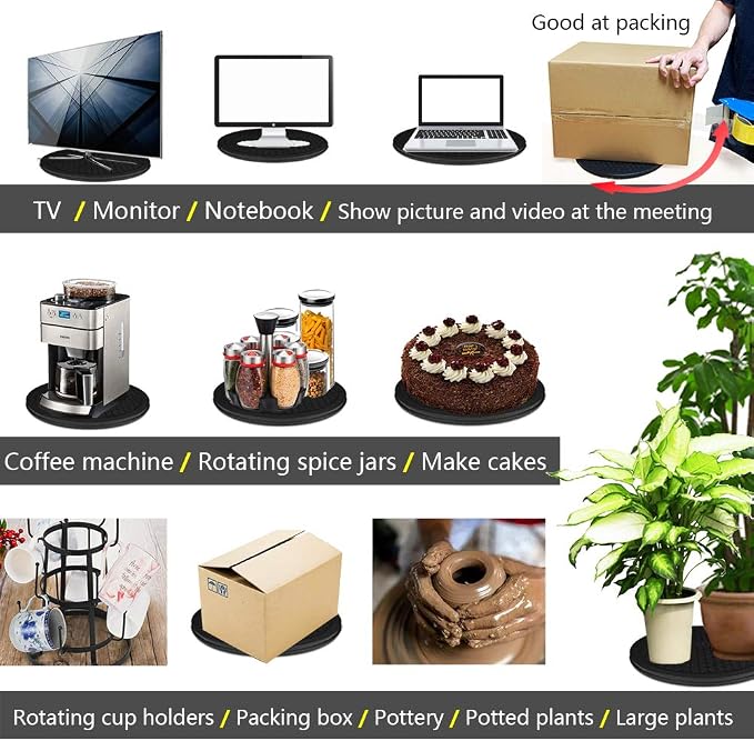 Upgraded 12 Inch 360° Lazy Susan Rotating Turntable Stand | Smooth rotation & heavy load capacity, equipped with 12 non-slip pads; ideal for monitor, laptop, plant, model, fish tank 12inch