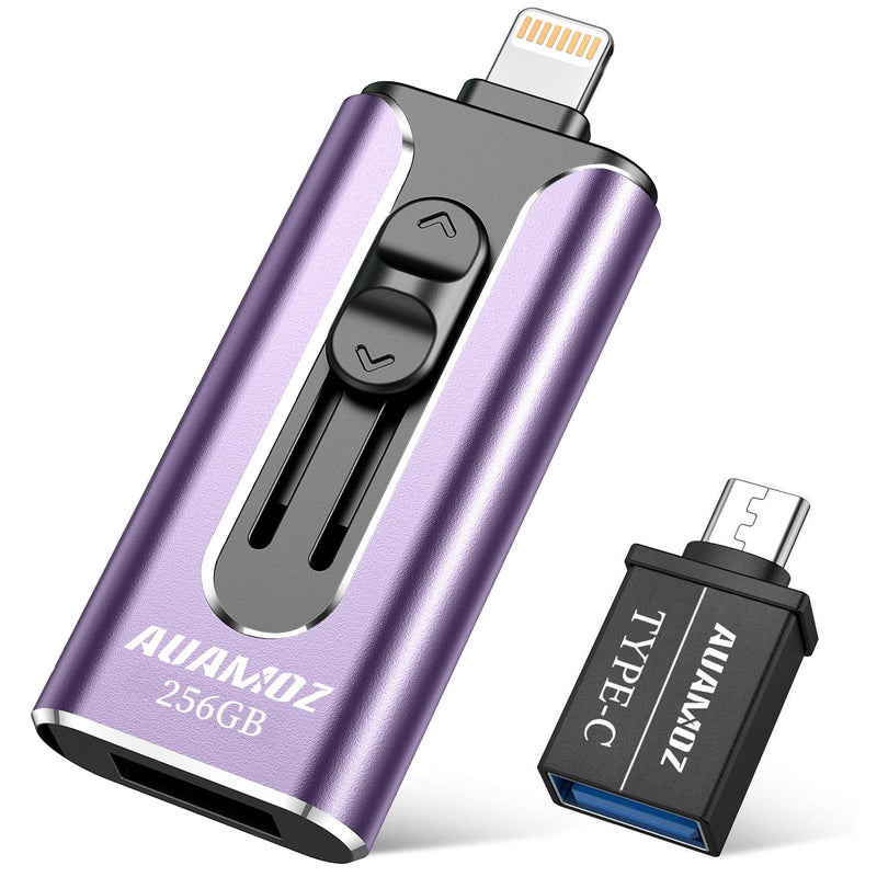 256GB Photo Stick USB Memory Phone Flash Drive, AUAMOZ External Memory Thumb Storage for Photo and Video Backup, Compatible with iPhone iPad Android PC (Light Purple) 256GB USB256-Light Purple