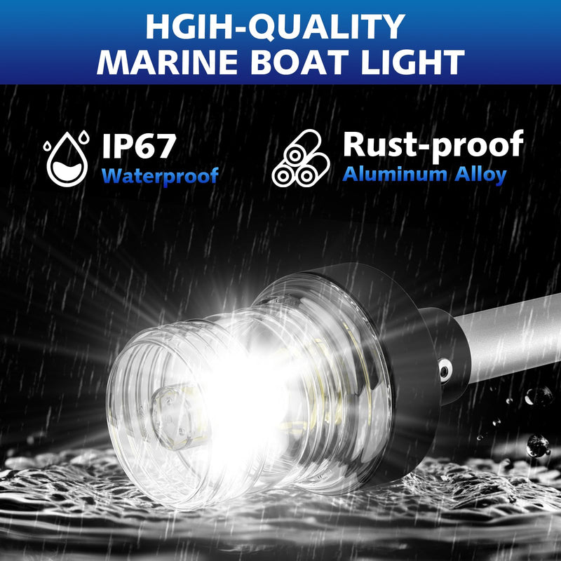 Boat Stern Light Anchor Light, 28"-48" Telescoping Pole Boat Lights LED with Base & Extra Bulb, Waterproof 3NM 360° All Round Marine Navigation Lights for Boats LED for Pontoon, Fishing, Bass Boats Sliver